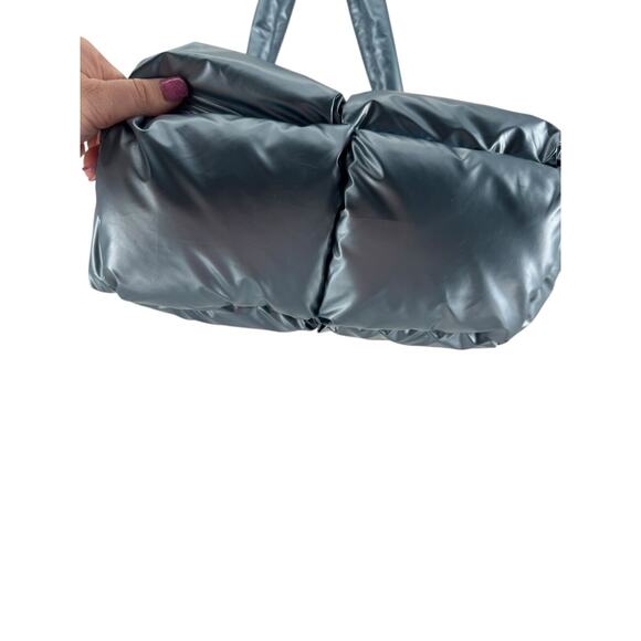 Unbranded Women's Blue Shiny Hobo Puffer Tote Shoulder Bag 10in X 14in - Picture 5 of 7